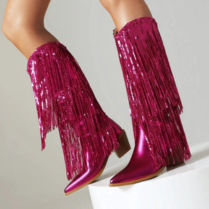 Cowboyboots med glänsande fransar