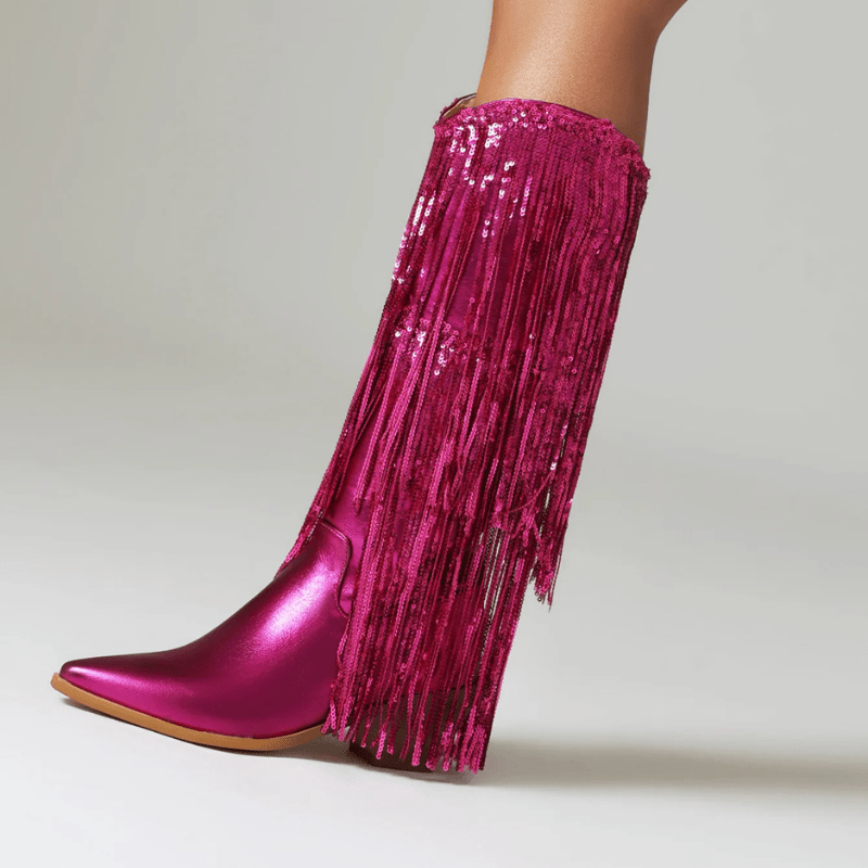 Cowboyboots med glänsande fransar