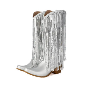 Cowboyboots med glittrande fransar
