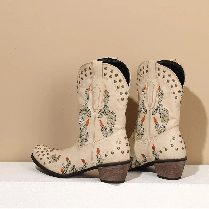 Cowboyboots med Kaktusbroderi och Nitar för Dam