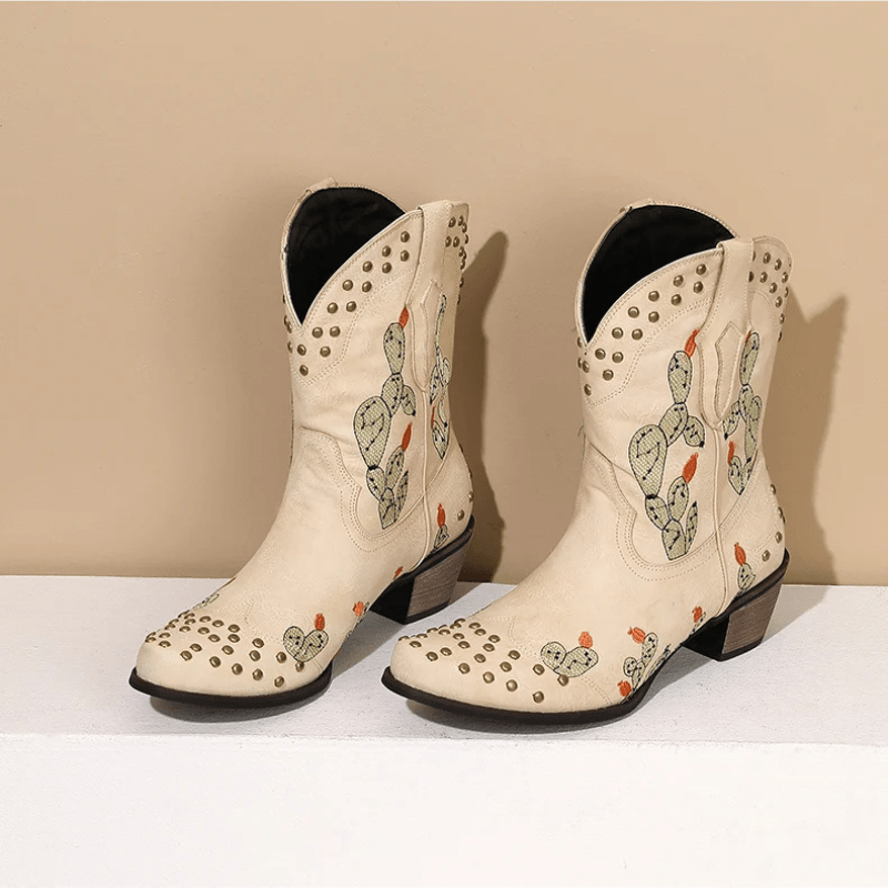 Cowboyboots med Kaktusbroderi och Nitar för Dam