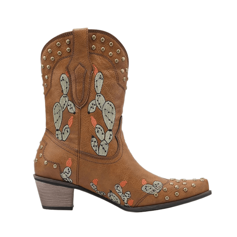 Cowboyboots med Kaktusbroderi och Nitar för Dam
