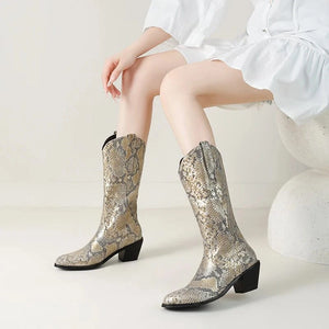 Cowboyboots med Ormskinnsmönster för Dam
