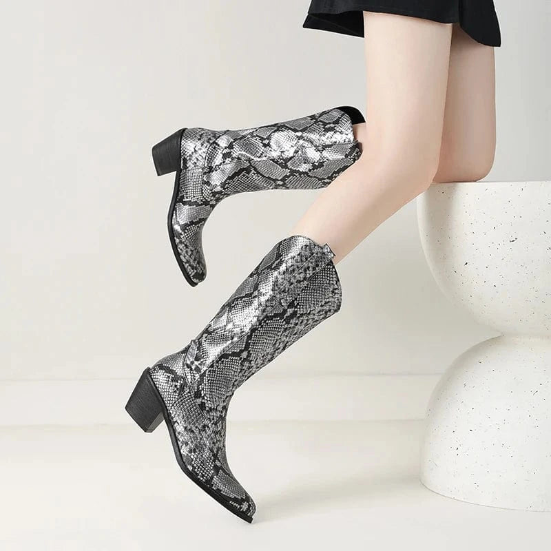 Cowboyboots med Ormskinnsmönster för Dam