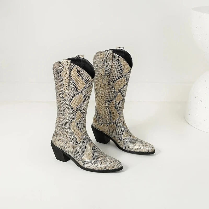Cowboyboots med Ormskinnsmönster för Dam