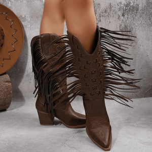 Cowboyboots med stjärnbroderi och långa fransar