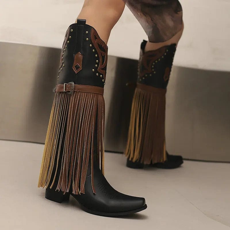 Cowboyboots med tofsar och broderad retrodesign