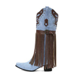 Cowboyboots med tofsar och broderad retrodesign Blå / 35