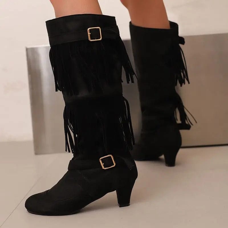 Cowboyboots med tofsar och spänndetaljer i mockalook