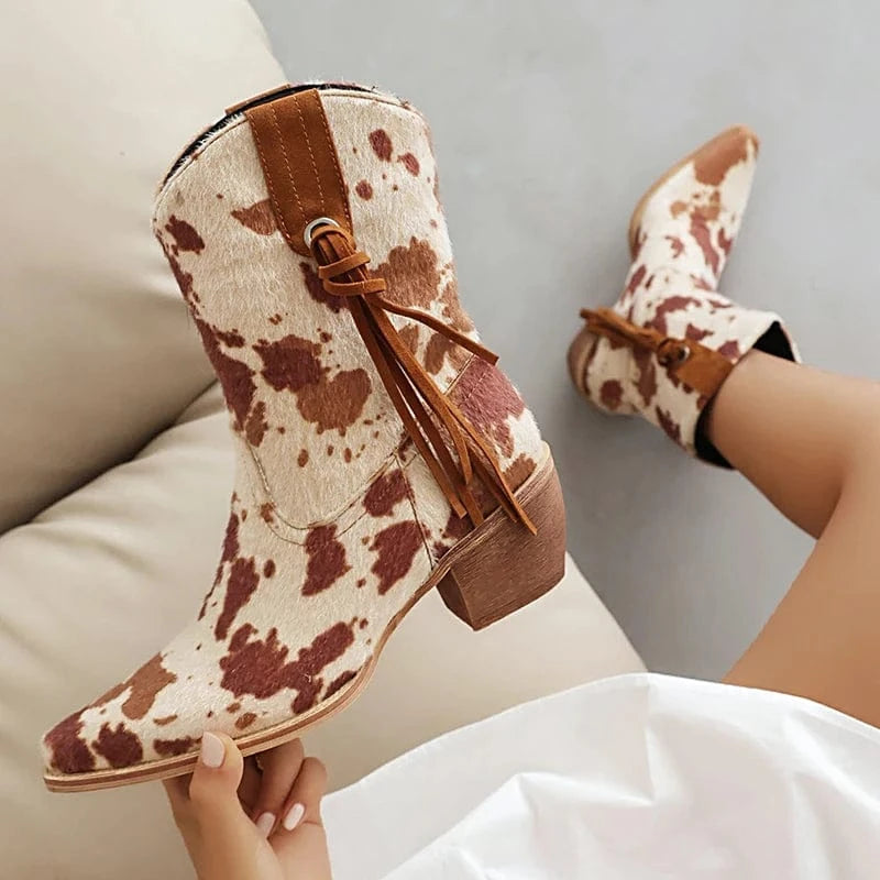 Cowboyboots med tryckt mönster