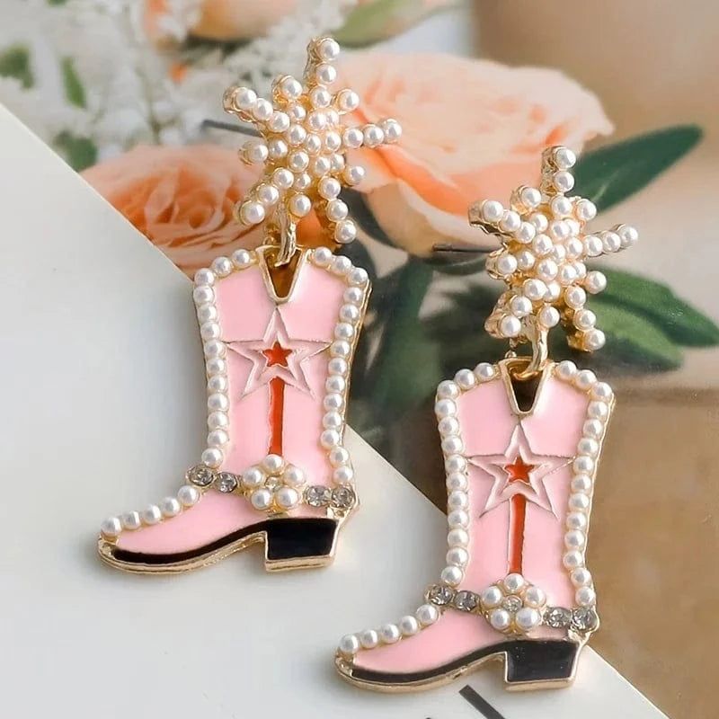 Cowboyboots-örhängen med pärlor och snöflinga