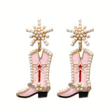 Cowboyboots-örhängen med pärlor och snöflinga Rosa