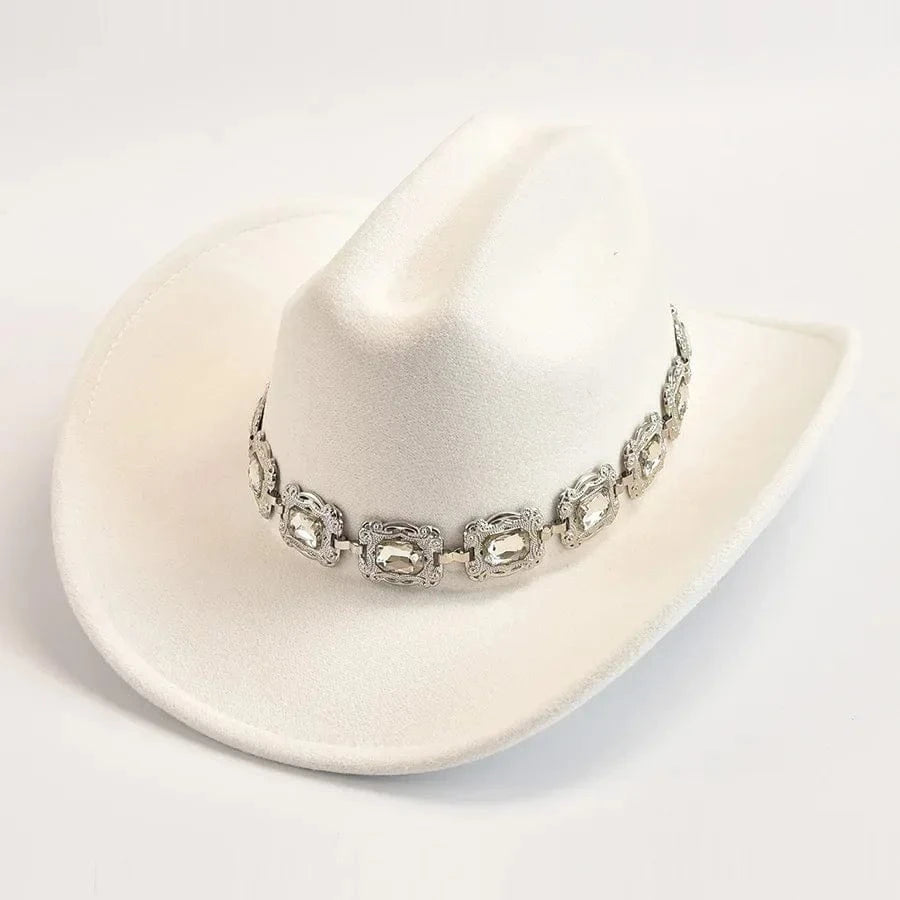 Cowboyhatt dam med dekorativt bälte i silver Vit / 57-59cm