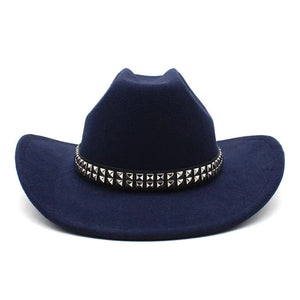 Cowboyhatt i filt med elegant nitbälte Marinblå / 56-58cm
