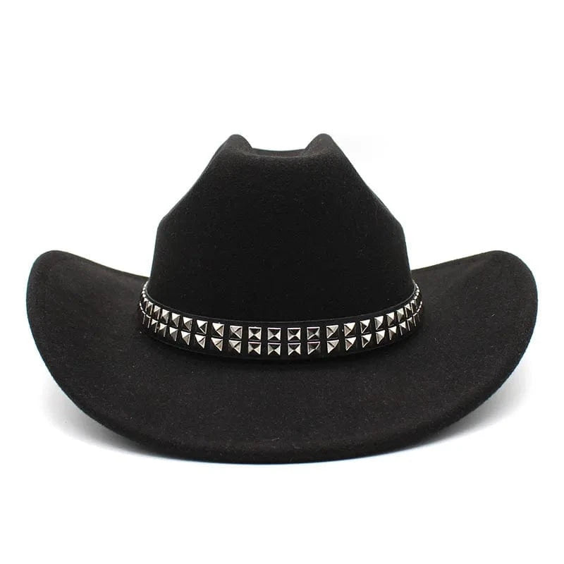 Cowboyhatt i filt med elegant nitbälte Svart / 56-58cm
