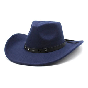 Cowboyhatt i filt med stjärnband Djupblå / 57-58cm