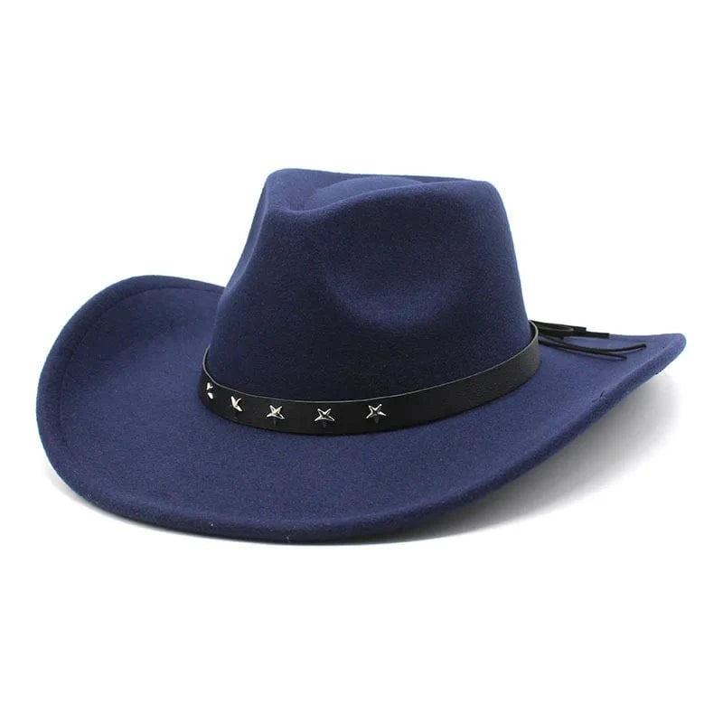 Cowboyhatt i filt med stjärnband Djupblå / 57-58cm
