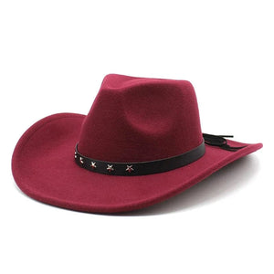 Cowboyhatt i filt med stjärnband Vinröd / 57-58cm