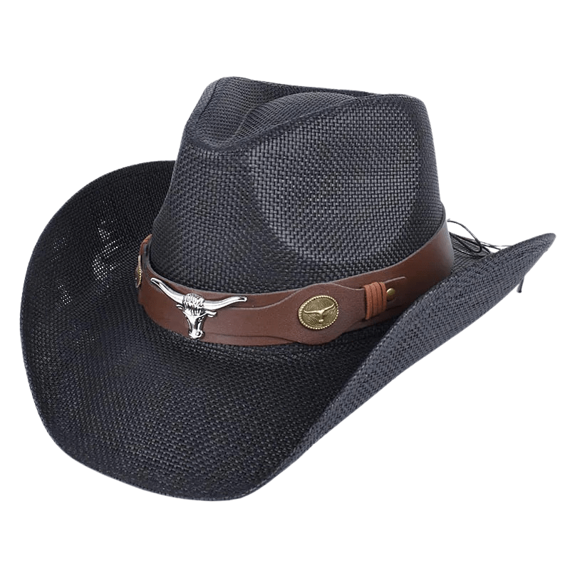 Cowboyhatt i Flätad Halmlook med Solskärm Svart / 56-58cm