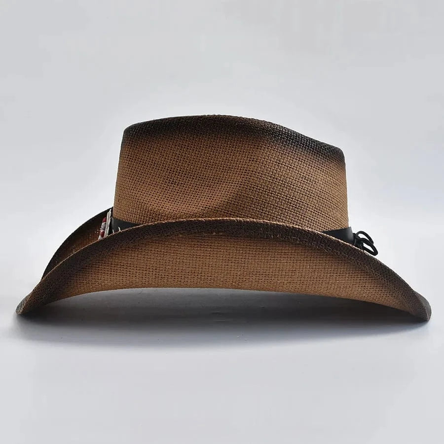 Cowboyhatt i halm med broderat bälte