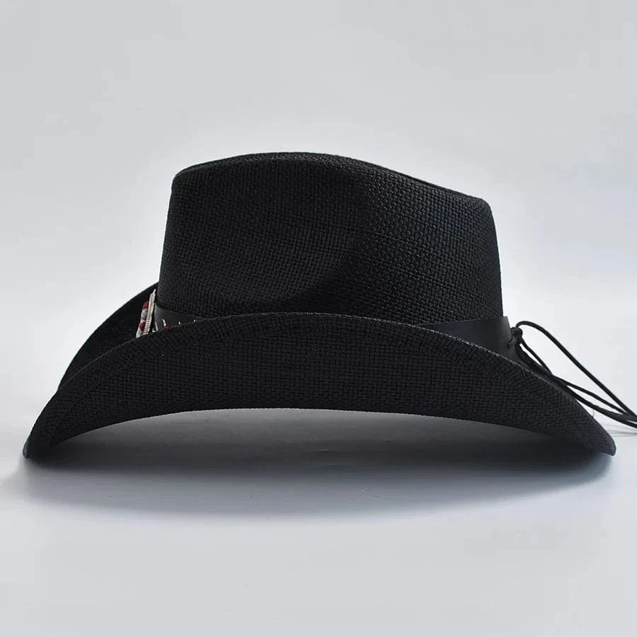 Cowboyhatt i halm med broderat bälte