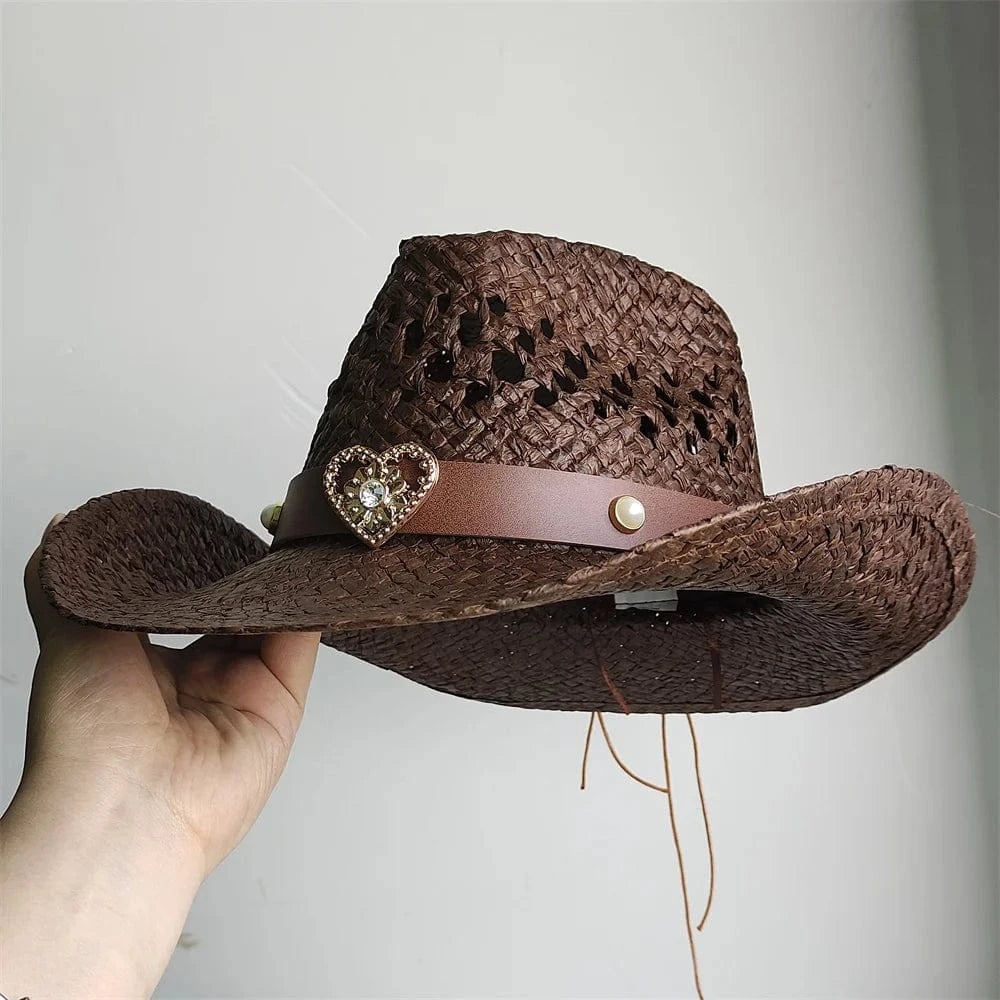 Cowboyhatt i halm med hjärta