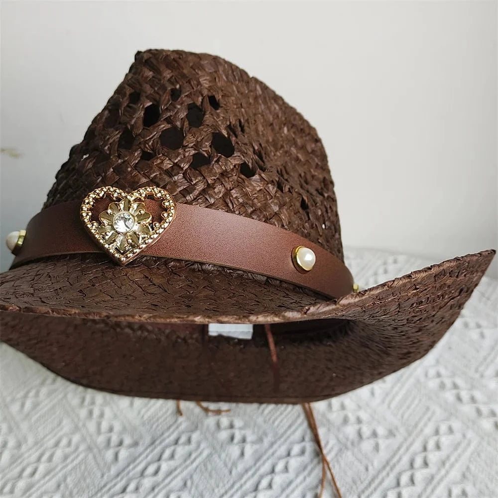 Cowboyhatt i halm med hjärta