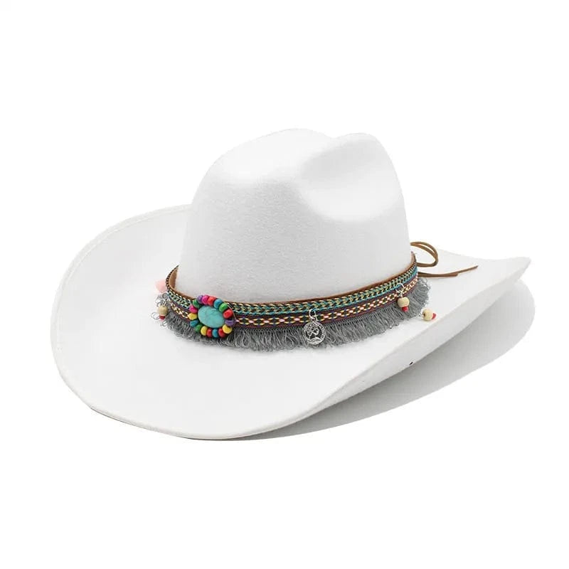 Cowboyhatt i mjuk filt med turkos pärldetalj Vit / 57-59cm