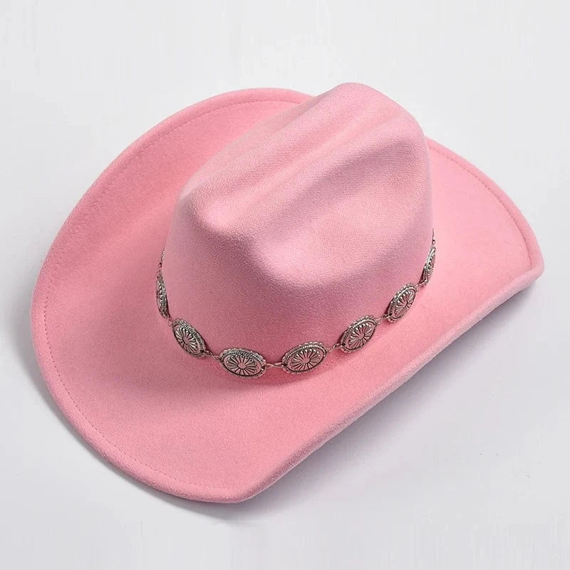 Cowboyhatt i mjuk filtlook med silverdekorerad hattrem