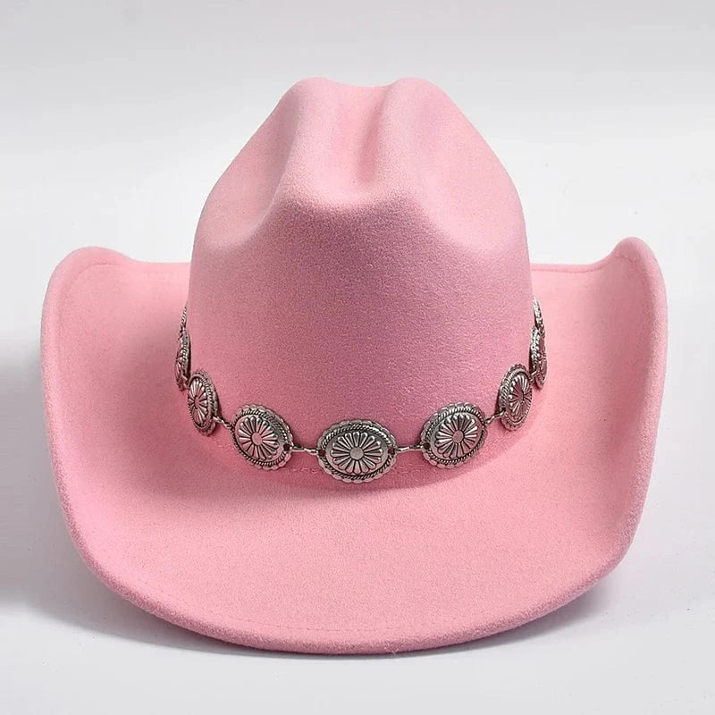Cowboyhatt i mjuk filtlook med silverdekorerad hattrem