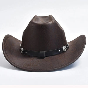 Cowboyhatt i mörk läderlook med silverdekorationer Mörkbrun / One Size