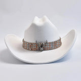 Cowboyhatt i westernstil med elegant bälte och bred brätte Vit / One Size