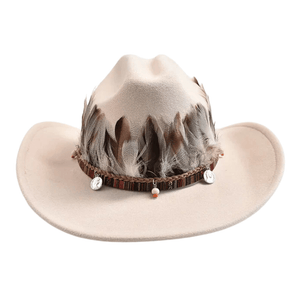 Cowboyhatt med Fjädrar Beige / 58-59cm