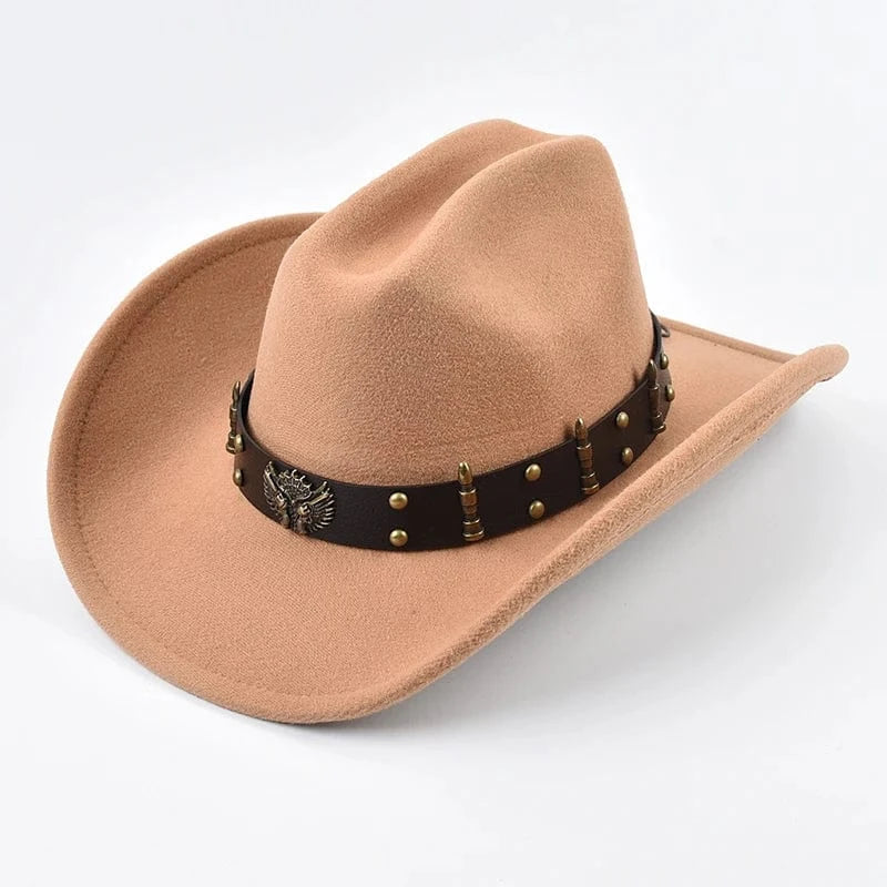 Cowboyhatt med prydnadsband Kamel / Kan justeras