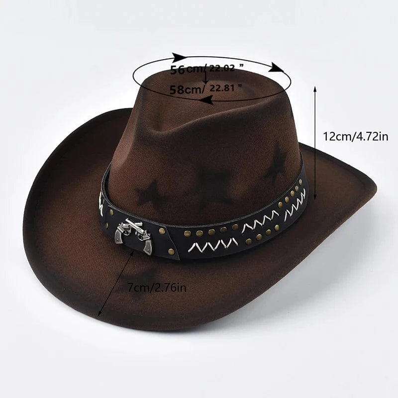 Cowboyhatt med stjärnmönster och dekorerat bälte