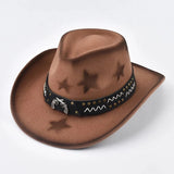 Cowboyhatt med stjärnmönster och dekorerat bälte Brun / Kan justeras