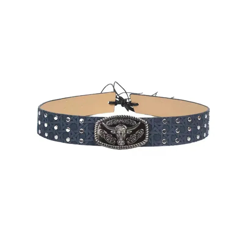 Cowboyhattband med tjurspänne och nitar Blå / 1 stycke