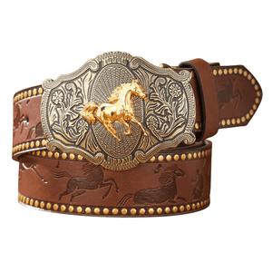 Cowboyläderbälte Häst Brun / 120cm