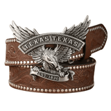 Cowboyläderbälte med Texas örnspänne Brun Silver / 120cm
