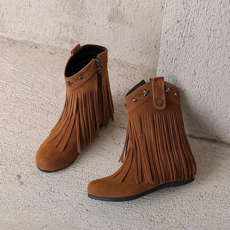 Cowgirl-Ankelboots i Mocka med Fransar och Stjärnor