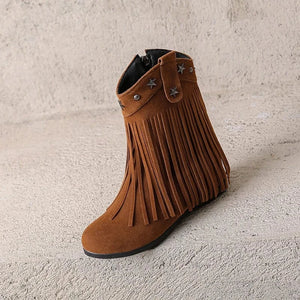 Cowgirl-Ankelboots i Mocka med Fransar och Stjärnor