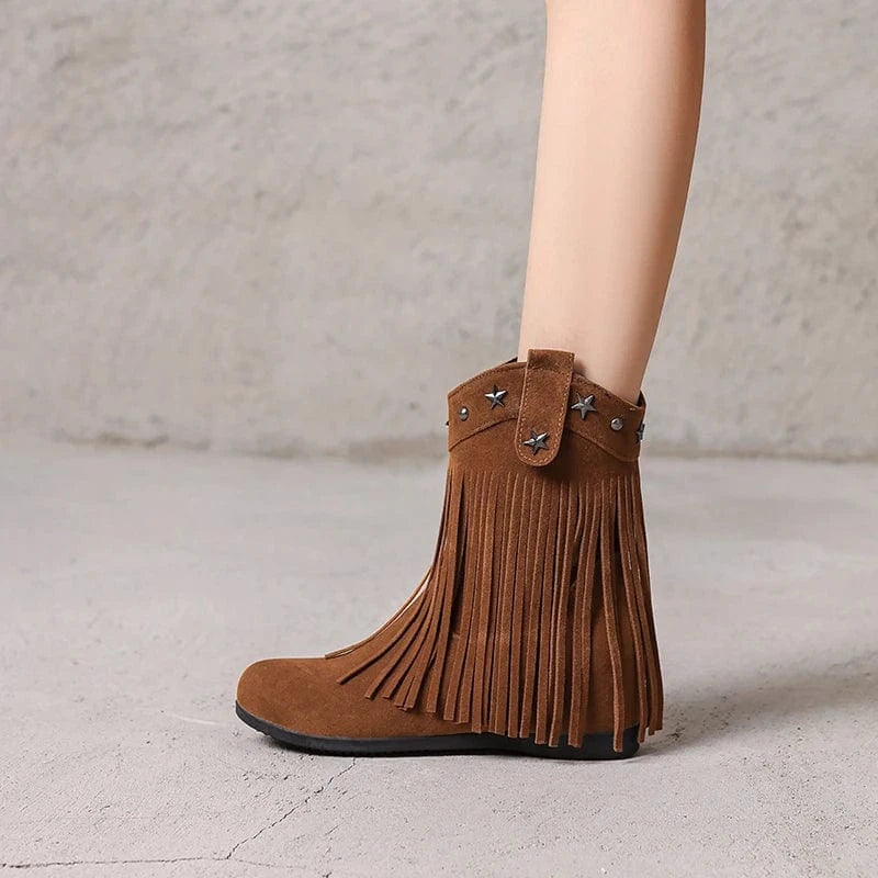 Cowgirl-Ankelboots i Mocka med Fransar och Stjärnor