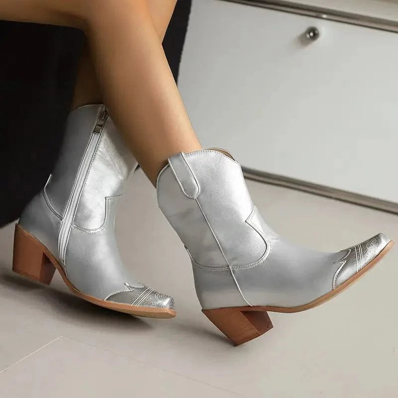 Cowgirl-Ankelboots med Metalltå