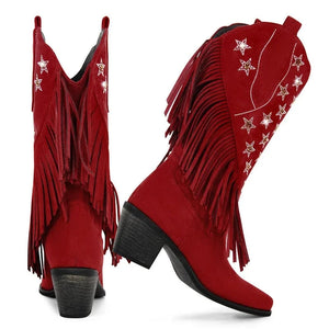 Cowgirl Boots med Amerikansk Flagga och Fransar