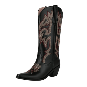 Cowgirl Boots med Broderad Westernstil och Spetsig Tå Svart / 37