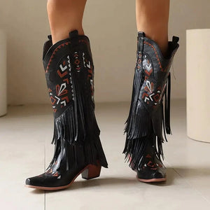 Cowgirl Boots med Fransar och Broderi