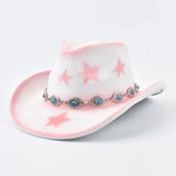 Cowgirlhatt i filt med rosa stjärnor Vit och rosa / Kan justeras