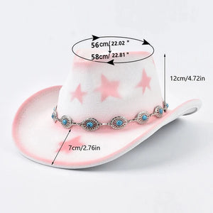 Cowgirlhatt i filt med rosa stjärnor Vit och rosa / Kan justeras