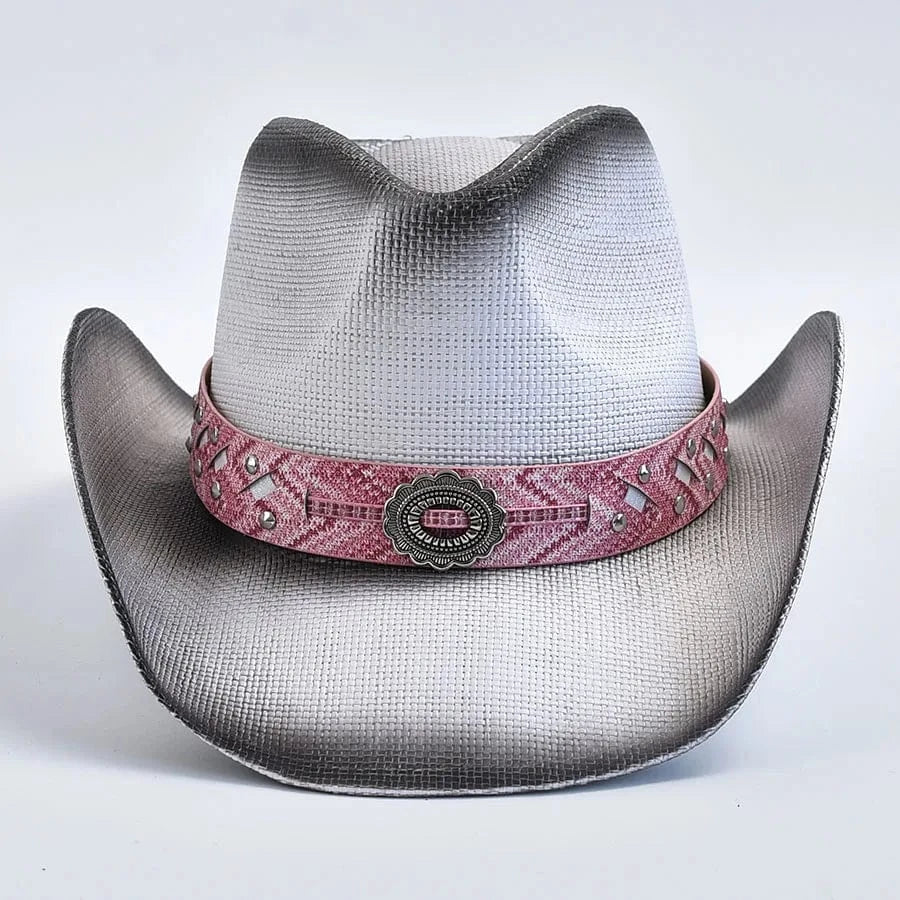Cowgirlhatt med Rosa Band Vit och rosa / One Size