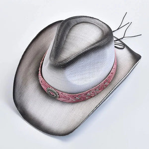 Cowgirlhatt med Rosa Band Vit och rosa / One Size